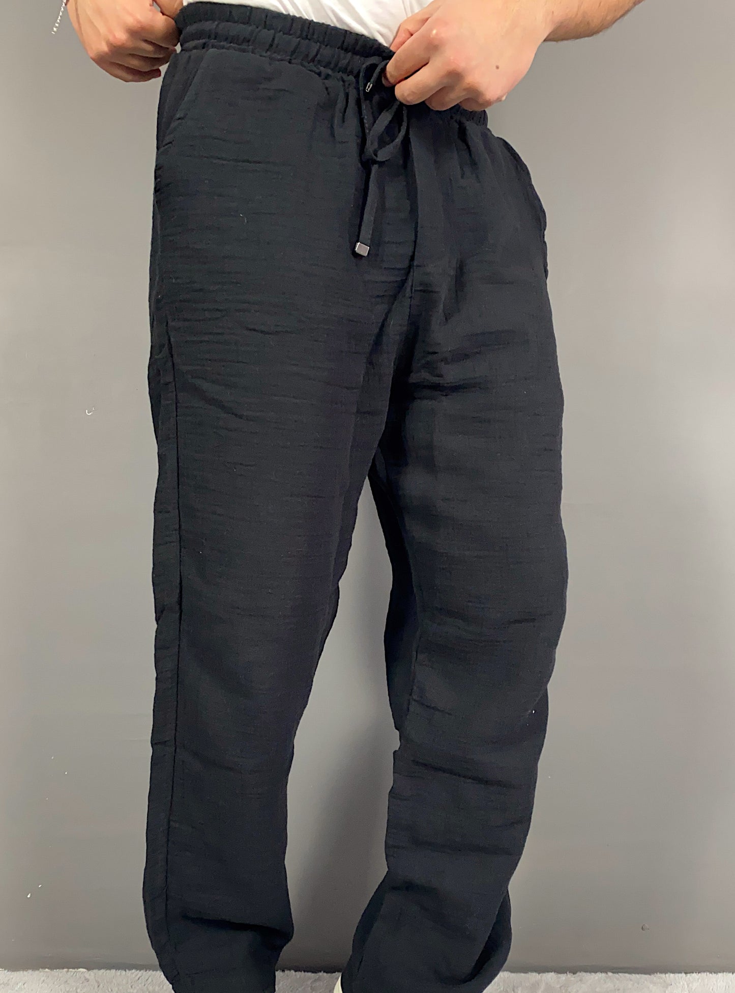 Siyah Baggy Keten Pantolon