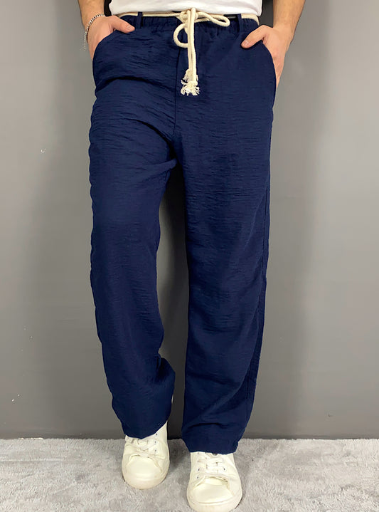 Lacivert Baggy Keten Pantolon