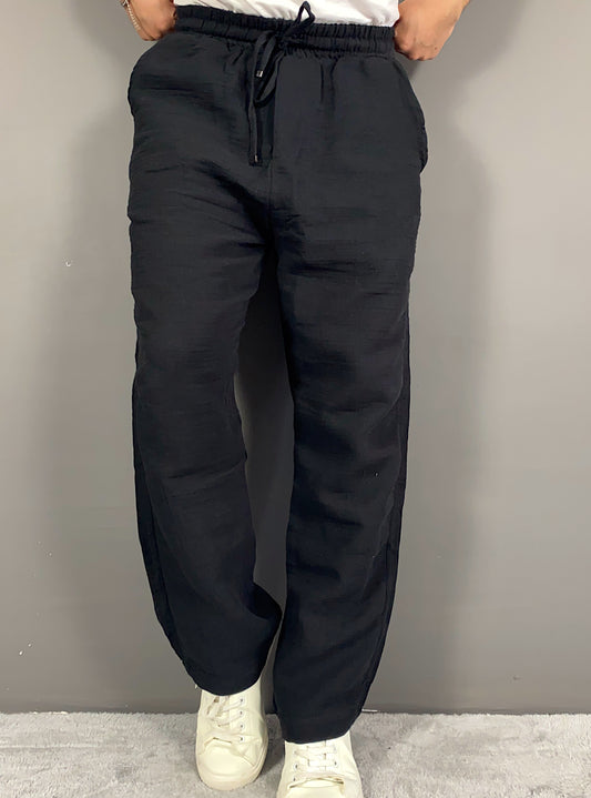 Siyah Baggy Keten Pantolon